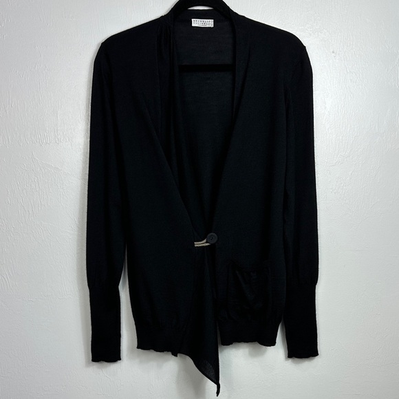 Brunello Cucinelli Cashmere Single Button Cardigan Sweater In Black Size XXL - Picture 1 of 10